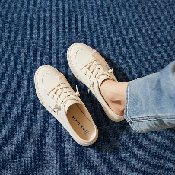 Women's Beige Comfortable Backless Close Toed Mules Sandals Sneakers Shoes - Picture 3 of 8